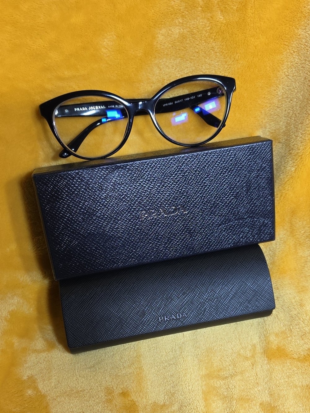 NWOT -Authentic Prada Glossy Black Cat-Eye Prescription Glasses with Black Case